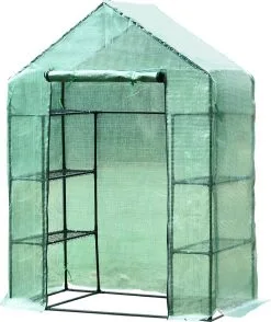 Merkloos Kweekkas - Tuinkas - Foliekas - Folie Kas - Broeikas - Kweektent - Plantenkas - Met Schappen - 143 X 73 X 195 Cm - Groen