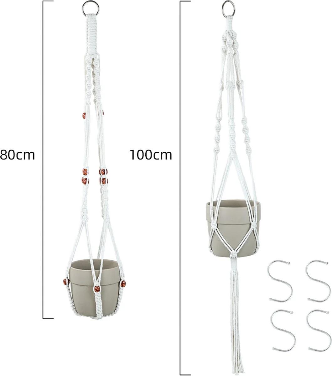 Mycramé 4 Stuks Luxe Macrame Plantenhangers - Boho Handgeweven Katoen Hangpot Voor Binnen/Buiten - Hangende Bloempot Met Kralen - Macramé Touw/Koord Hangplant Houder - Bohemian Wandhanger Decoratie - Plant Hanger - Verticale Tuin Bloempothouder Planthanger 8 Mycramé 4 Stuks Luxe Macrame Plantenhangers - Boho Handgeweven Katoen Hangpot Voor Binnen/Buiten - Hangende Bloempot Met Kralen - Macramé Touw/Koord Hangplant Houder - Bohemian Wandhanger Decoratie - Plant Hanger - Verticale Tuin Bloempothouder Planthanger - Afbeelding 8