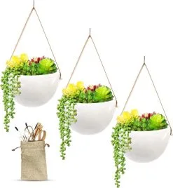 Lido Plantenhanger Keramiek – Set Van 3 – Wit Steen- Hangpot – Hangende Bloempot Plantenpot - 3 Verschillende Koorden - 18 X 11 X 7 Cm 11 Lido Plantenhanger Keramiek – Set Van 3 – Wit Steen- Hangpot – Hangende Bloempot Plantenpot - 3 Verschillende Koorden - 18 X 11 X 7 Cm -Bloem Garden Verkoop 1106x1200