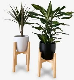 Beckenbau Plantenstandaard | Set Van 2 | Diameter Tot 24 Cm | Plantenkruk | Bloempotten Voor Binnen | Plantentafeltje Voor Binnen | Bloempot Standaard | Plantenstandaard Binnen | Hout | Licht Bruin