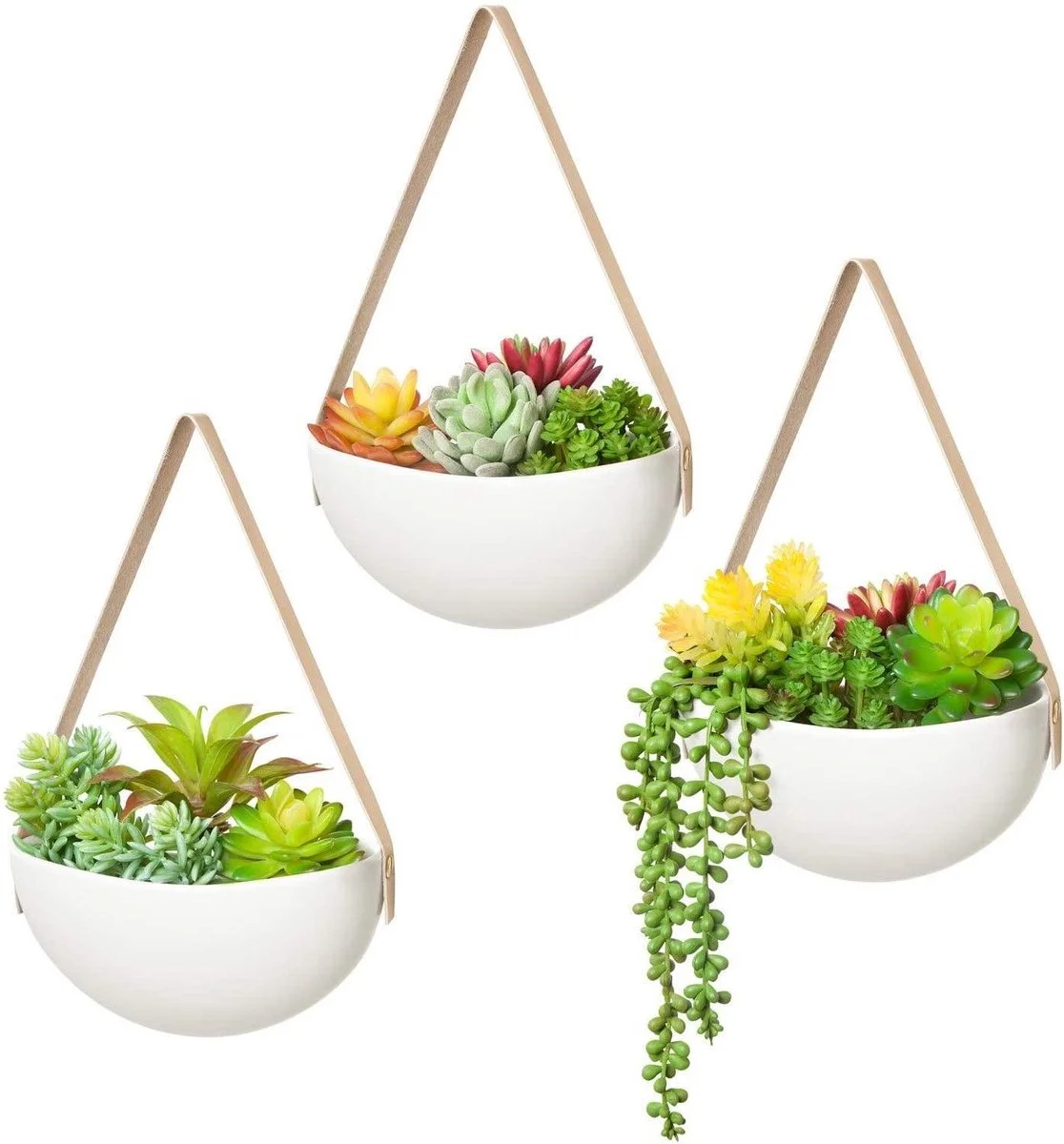 Lido Plantenhanger Keramiek – Set Van 3 – Wit Steen- Hangpot – Hangende Bloempot Plantenpot - 3 Verschillende Koorden - 18 X 11 X 7 Cm 1 Lido Plantenhanger Keramiek – Set Van 3 – Wit Steen- Hangpot – Hangende Bloempot Plantenpot - 3 Verschillende Koorden - 18 X 11 X 7 Cm