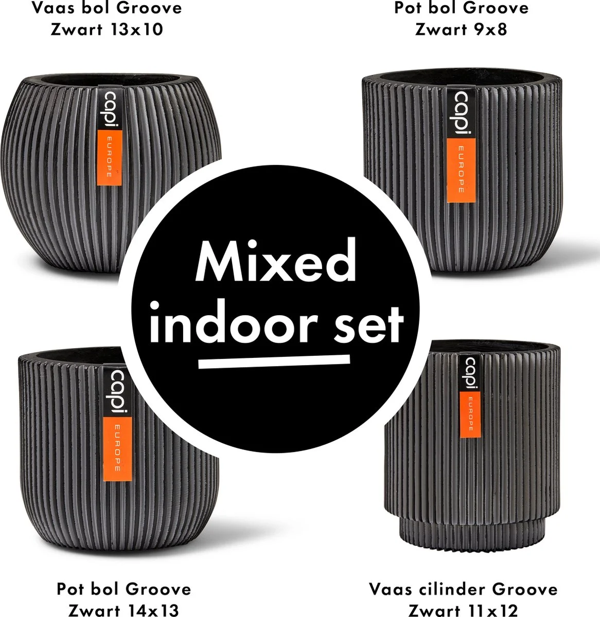 Capi Europe - Set Van 4 - Bloempot Binnen - Groove - Antraciet 2 Capi Europe - Set Van 4 - Bloempot Binnen - Groove - Antraciet - Afbeelding 2