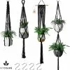Mycramé 4 Stuks Luxe Macrame Plantenhangers - Boho Handgeweven Katoen Hangpot Voor Binnen/Buiten - Hangende Bloempot Met Kralen - Macramé Touw/Koord Hangplant Houder - Bohemian Wandhanger Decoratie - Plant Hanger - Verticale Tuin Bloempothouder Planthanger