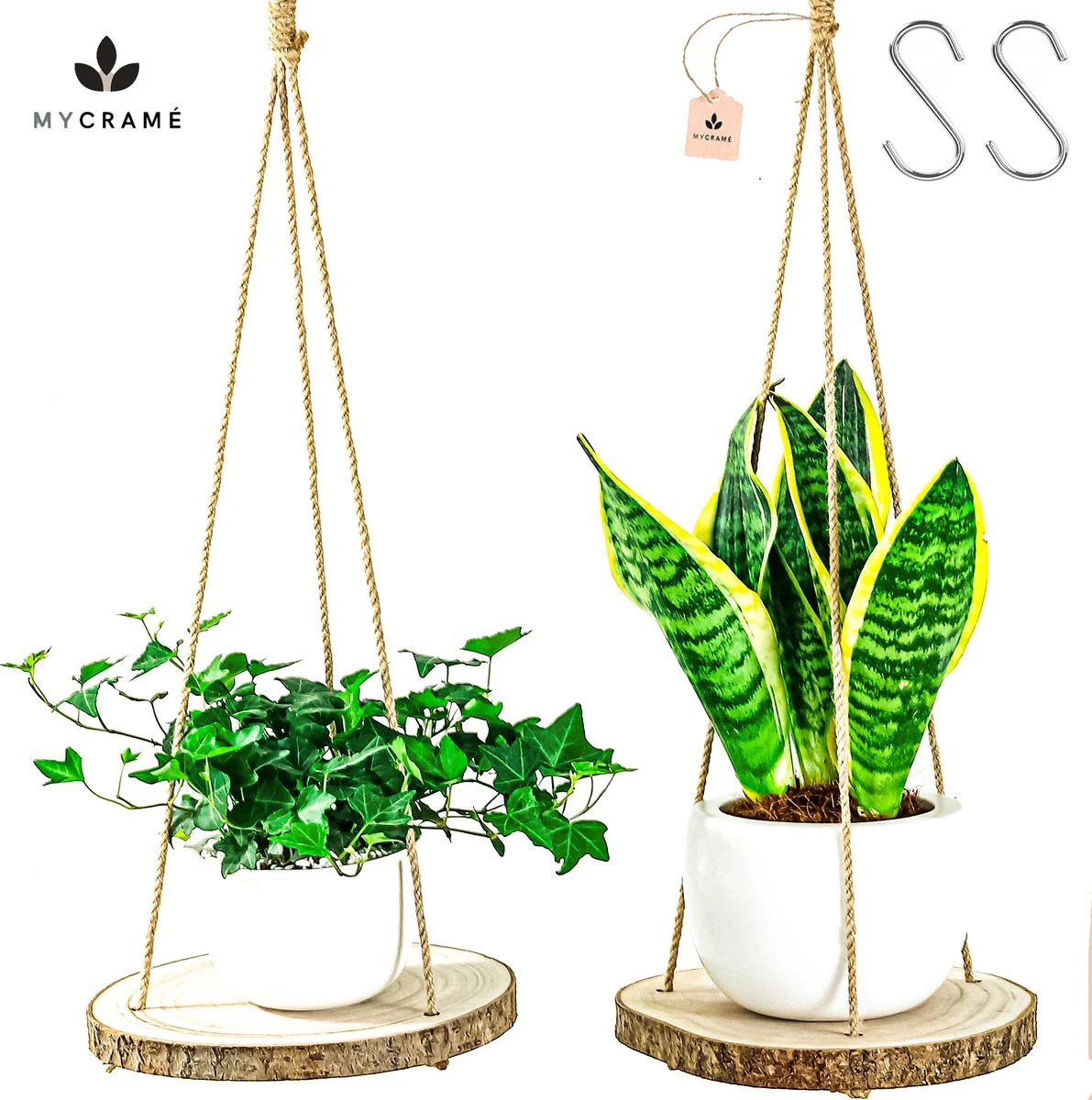 Mycramé Set Van 2 Boomstam Rond Wandrek Plantenhangers - Boho Jute Houten Plantenrek - Hangpot Voor Binnen/Buiten - Hangende Bloempot Plank - Hangplant Houder - Bohemian Macrame Stijl Wandhanger - Hangplank Plant Hanger - Planthanger - Ø Rond 25-20cm 1 Mycramé Set Van 2 Boomstam Rond Wandrek Plantenhangers - Boho Jute Houten Plantenrek - Hangpot Voor Binnen/Buiten - Hangende Bloempot Plank - Hangplant Houder - Bohemian Macrame Stijl Wandhanger - Hangplank Plant Hanger - Planthanger - Ø Rond 25-20cm