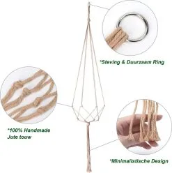 Mycramé 9 Stuks Jute Macrame Plantenhangers - Boho Handgeweven Katoen Hangpot Voor Binnen/Buiten - Hangende Bloempot Met Kralen - Macramé Touw/Koord Hangplant Houder - Bohemian Wandhanger Decoratie - Plant Hanger - Verticale Tuin Bloempothouder Planthanger -Bloem Garden Verkoop 1193x1200 3