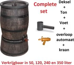 Exellent Regenton Met Voet, Houtlook, 120 Liter, Incl. Regenton Vulautomaat En Kraan