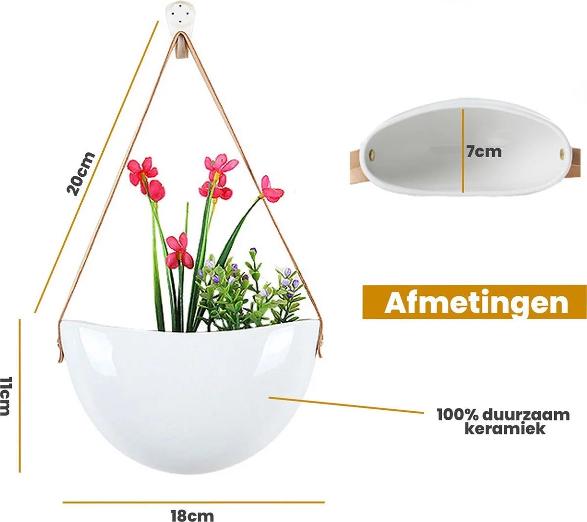 Lido Plantenhanger Keramiek – Set Van 3 – Wit Steen- Hangpot – Hangende Bloempot Plantenpot - 3 Verschillende Koorden - 18 X 11 X 7 Cm 8 Lido Plantenhanger Keramiek – Set Van 3 – Wit Steen- Hangpot – Hangende Bloempot Plantenpot - 3 Verschillende Koorden - 18 X 11 X 7 Cm - Afbeelding 8