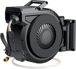 Bloem Garden Verkoop 28 Buxibo - Wandslangenbox 20 Meter + 2 Meter - Tuinslang Met Haspel - 9 Sproei Standen - Slangenhouder 180° Draaibaar - Tuinslanghaspel Zwart+ Gratis Sproeier - Zwart