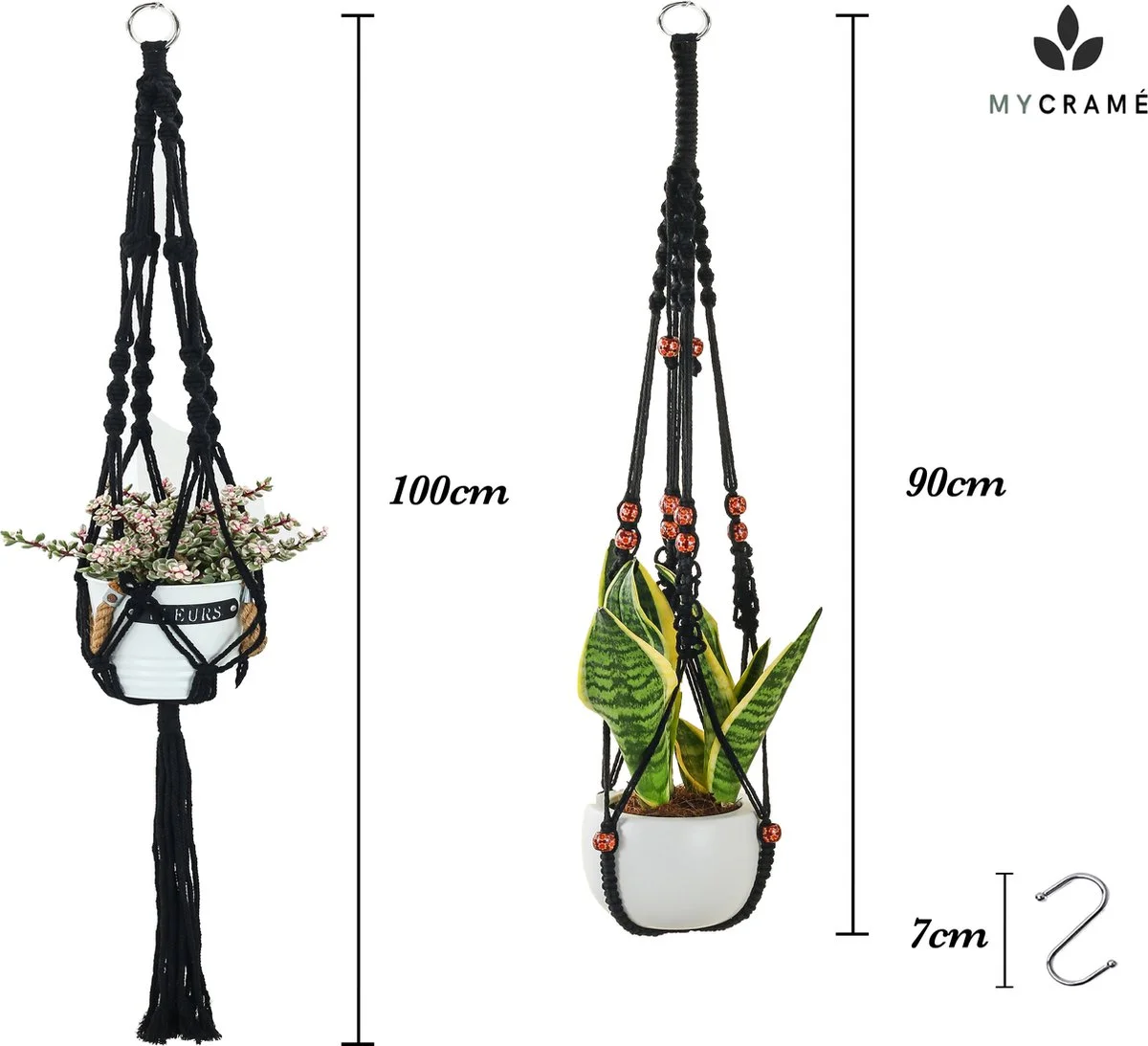 Mycramé 4 Stuks Zwarte Macrame Plantenhangers - Boho Handgeweven Katoen Hangpot Voor Binnen/Buiten - Hangende Bloempot Met Kralen - Macramé Touw/Koord Hangplant Houder - Bohemian Wandhanger Decoratie - Plant Hanger - Verticale Tuin Bloempothouder Planthanger 8 Mycramé 4 Stuks Zwarte Macrame Plantenhangers - Boho Handgeweven Katoen Hangpot Voor Binnen/Buiten - Hangende Bloempot Met Kralen - Macramé Touw/Koord Hangplant Houder - Bohemian Wandhanger Decoratie - Plant Hanger - Verticale Tuin Bloempothouder Planthanger - Afbeelding 8