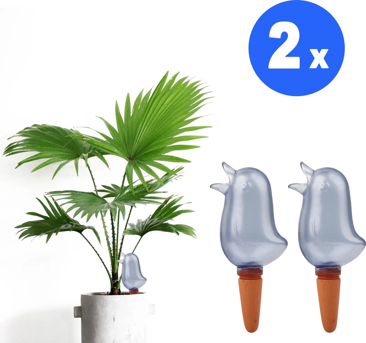 Devos Waterdruppelaar Voor Planten 2 Stuks - Waterbol Kamerplanten - Automatisch Watergeefsysteem - Vogel - Blauw 1 Devos Waterdruppelaar Voor Planten 2 Stuks - Waterbol Kamerplanten - Automatisch Watergeefsysteem - Vogel - Blauw