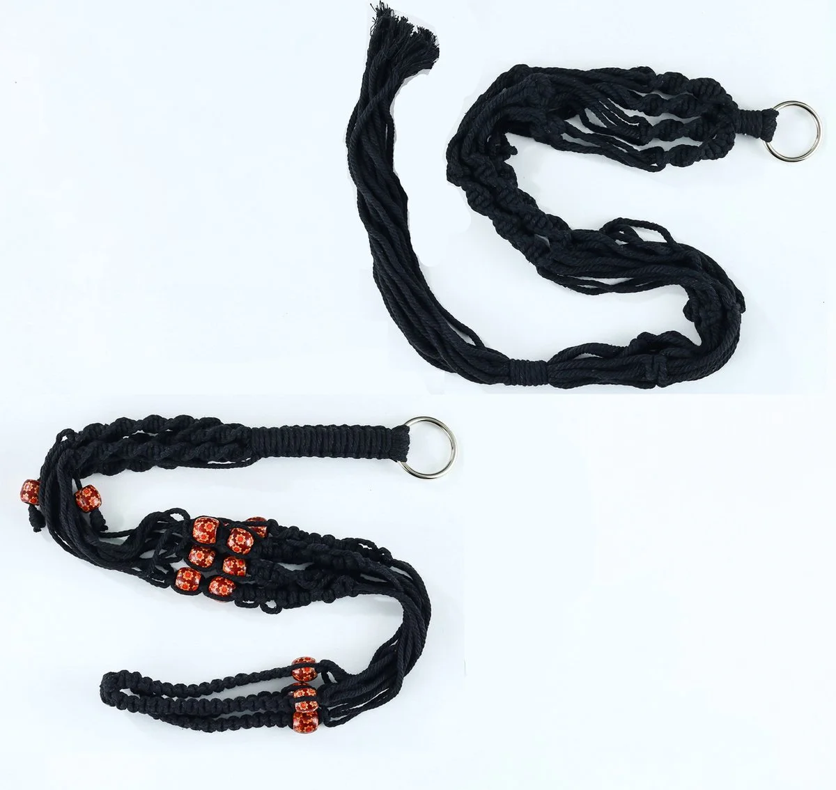 Mycramé 4 Stuks Zwarte Macrame Plantenhangers - Boho Handgeweven Katoen Hangpot Voor Binnen/Buiten - Hangende Bloempot Met Kralen - Macramé Touw/Koord Hangplant Houder - Bohemian Wandhanger Decoratie - Plant Hanger - Verticale Tuin Bloempothouder Planthanger 3 Mycramé 4 Stuks Zwarte Macrame Plantenhangers - Boho Handgeweven Katoen Hangpot Voor Binnen/Buiten - Hangende Bloempot Met Kralen - Macramé Touw/Koord Hangplant Houder - Bohemian Wandhanger Decoratie - Plant Hanger - Verticale Tuin Bloempothouder Planthanger - Afbeelding 3