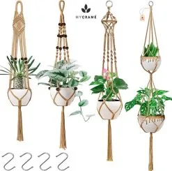 Mycramé 5 Stuks Jute Macrame Plantenhangers - Boho Handgeweven Katoen Hangpot Voor Binnen/Buiten - Hangende Bloempot Met Kralen - Macramé Touw/Koord Hangplant Houder - Bohemian Wandhanger Decoratie - Plant Hanger - Verticale Tuin Bloempothouder Planthanger -Bloem Garden Verkoop 1200x1191 4