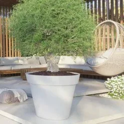 AutentiQ Bloempot Buiten Kunststof | Rond | Wit | Doorsnee 60 Cm Hoogte 52 Cm