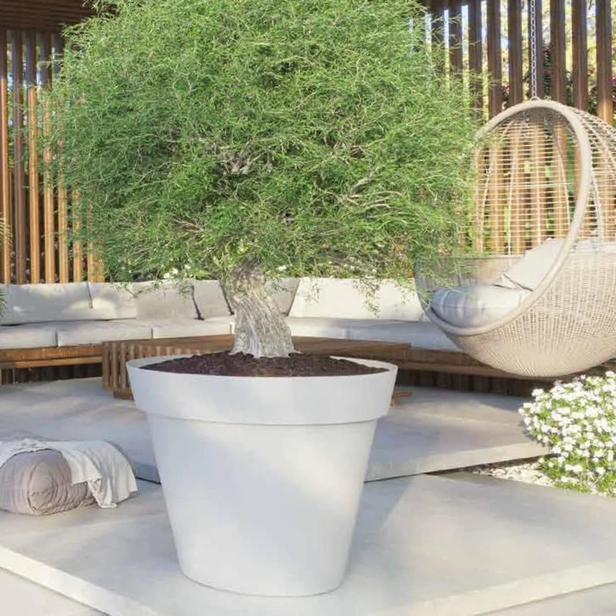 AutentiQ Bloempot Buiten Kunststof | Rond | Wit | Doorsnee 60 Cm Hoogte 52 Cm 1 AutentiQ Bloempot Buiten Kunststof | Rond | Wit | Doorsnee 60 Cm Hoogte 52 Cm