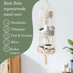 Mycramé Macramé 3-Laags Hangende Fruitmand - Bohemian Mand Plantenhanger - Handgemaakt Katoen Touw Fruitschaal Hangmand - Boho Ophangbaar Etagere - Decoratieve Fruit Schaal/Basket - Opbergmand Organizer - Keuken/Balkon Decoratie - Hangpot Voor Binnen/Buiten -Bloem Garden Verkoop 1200x1200 337