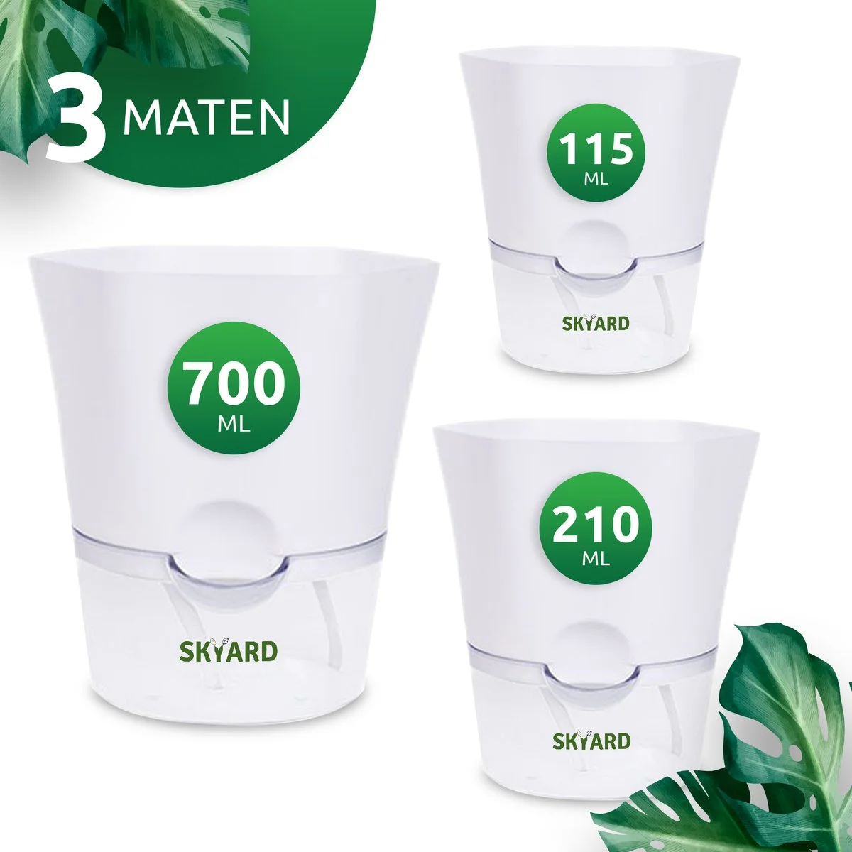 SKYARD® 3 Stuks Zelfwaterende Bloempot Maat M – Milieuvriendelijk Watergeefsysteem Kamerplanten – Zelfwatergevende Pot – Bloempot Met Waterreservoir – Selfwatering Pot – Wit 5 SKYARD® 3 Stuks Zelfwaterende Bloempot Maat M – Milieuvriendelijk Watergeefsysteem Kamerplanten – Zelfwatergevende Pot – Bloempot Met Waterreservoir – Selfwatering Pot – Wit - Afbeelding 5