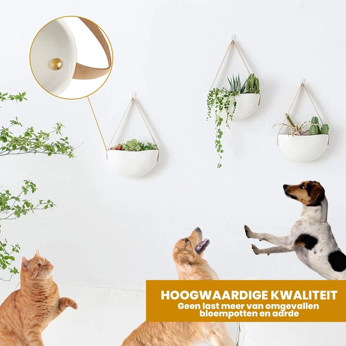 Lido Plantenhanger Keramiek – Set Van 3 – Wit Steen- Hangpot – Hangende Bloempot Plantenpot - 3 Verschillende Koorden - 18 X 11 X 7 Cm 2 Lido Plantenhanger Keramiek – Set Van 3 – Wit Steen- Hangpot – Hangende Bloempot Plantenpot - 3 Verschillende Koorden - 18 X 11 X 7 Cm - Afbeelding 2