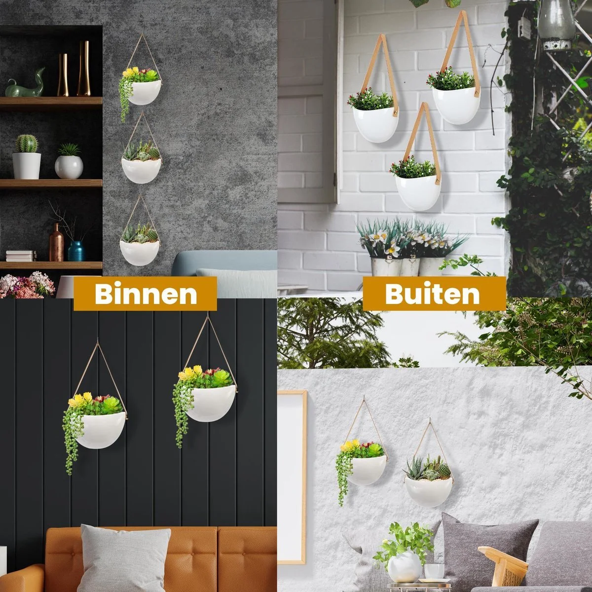 Lido Plantenhanger Keramiek – Set Van 3 – Wit Steen- Hangpot – Hangende Bloempot Plantenpot - 3 Verschillende Koorden - 18 X 11 X 7 Cm 4 Lido Plantenhanger Keramiek – Set Van 3 – Wit Steen- Hangpot – Hangende Bloempot Plantenpot - 3 Verschillende Koorden - 18 X 11 X 7 Cm - Afbeelding 4