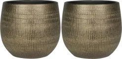 Ter Steege Set Van 2x Stuks Plantenpotten/bloempotten In Een Strakke Modern Design Look Metal Goud Dia 22 Cm En Hoogte 20 Cm