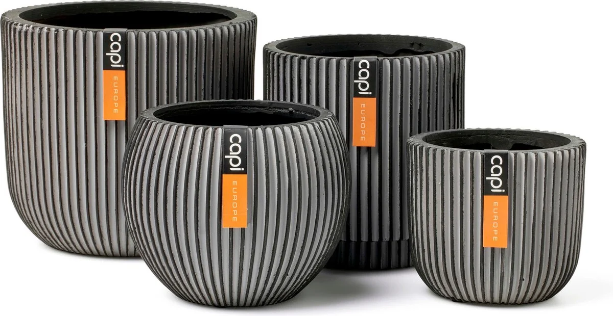 Capi Europe - Set Van 4 - Bloempot Binnen - Groove - Antraciet 1 Capi Europe - Set Van 4 - Bloempot Binnen - Groove - Antraciet