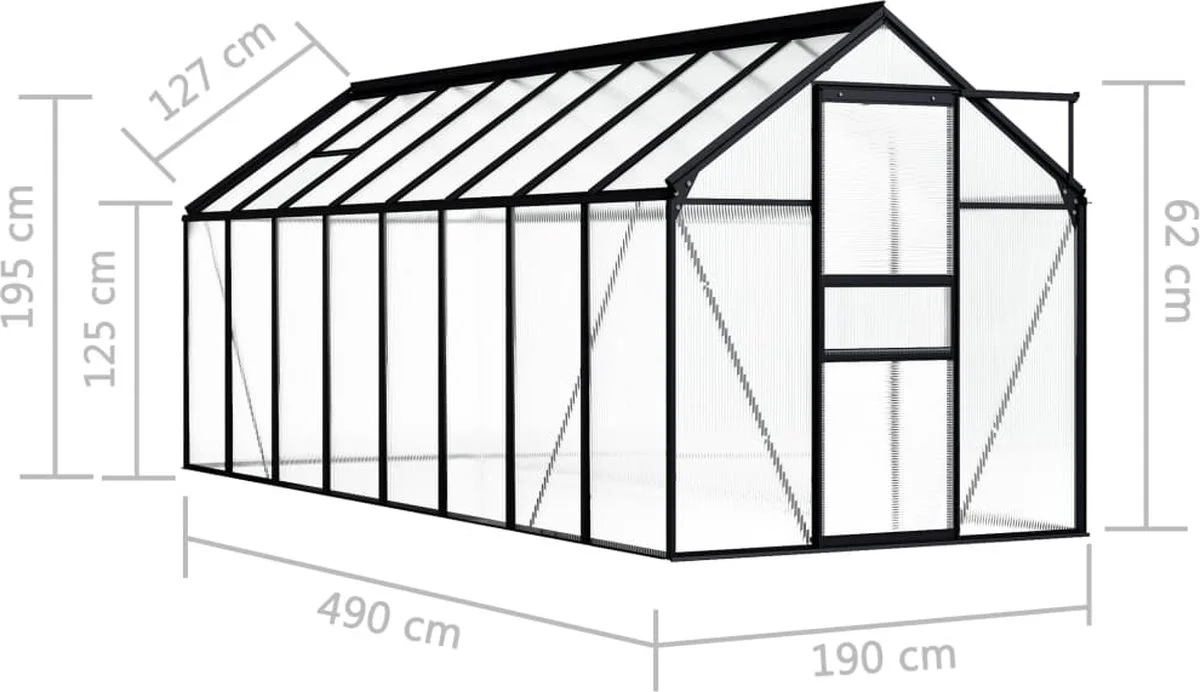 VidaXL Broeikas 1,33 M² Aluminium Antracietkleurig 15 VidaXL Broeikas 1,33 M² Aluminium Antracietkleurig - Afbeelding 15