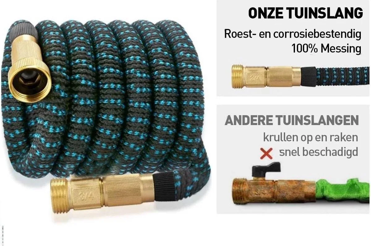 J.E® J.E Super Sterk Uitrekbare Tuinslang Tot 30 Meter + GRATIS Tas, Ophanghaak En Koppelstuk - 10 Standen Sproeikop - Blauw/Zwart - Flexibel Elastisch 4 J.E® J.E Super Sterk Uitrekbare Tuinslang Tot 30 Meter + GRATIS Tas, Ophanghaak En Koppelstuk - 10 Standen Sproeikop - Blauw/Zwart - Flexibel Elastisch - Afbeelding 4