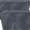 Prosperplast Set Van 2x Stuks Kunststof Bloembakken/plantenbakken Rechthoek Betonlook 40 Cm Antraciet Grijs - Bloempotten Voor Binnen En Buiten