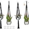 Mycramé 4 Stuks Zwarte Macrame Plantenhangers - Boho Handgeweven Katoen Hangpot Voor Binnen/Buiten - Hangende Bloempot Met Kralen - Macramé Touw/Koord Hangplant Houder - Bohemian Wandhanger Decoratie - Plant Hanger - Verticale Tuin Bloempothouder Planthanger