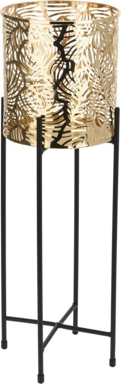 Bellatio Design Set Van 2x Stuks Plantenpotten Goud Op Metalen Standaard 35 Cm En 45 Cm Hoogte -Bloem Garden Verkoop 379x1200