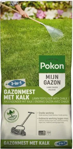 Pokon Gazonmest Met Kalk - 16,8kg - Mest - Geschikt Voor 250m² - 120 Dagen Voeding -Bloem Garden Verkoop 593x1200
