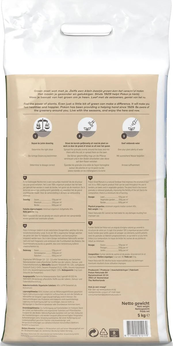 Pokon Gedroogde Mestkorrel - 5kg - Meststof - Geschikt Voor 10m2 Tot 40m2 3 Pokon Gedroogde Mestkorrel - 5kg - Meststof - Geschikt Voor 10m2 Tot 40m2 - Afbeelding 3