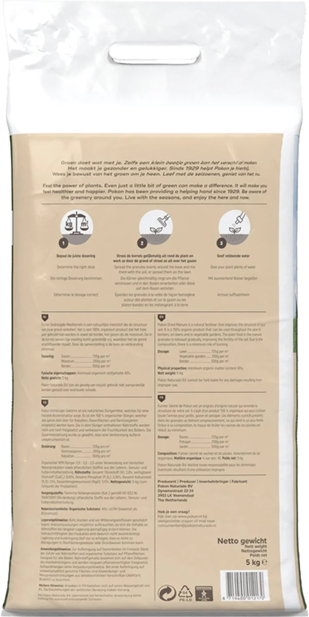Pokon Gedroogde Mestkorrel - 5kg - Meststof - Geschikt Voor 10m2 Tot 40m2 4 Pokon Gedroogde Mestkorrel - 5kg - Meststof - Geschikt Voor 10m2 Tot 40m2 - Afbeelding 4