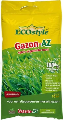 ECOstyle Gazon AZ Organische Gazonmest – Voor Diepgroen En Sterk Gazon – Geeft Tot 120 Dagen Voeding – Werkt Tegen Mos - 70 M² - 5 KG