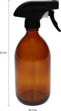 QUVIO Sprayfles - Spuitfles - Plantenspuit - Schoonmaak Spuit - Huishoudspray - Leeg/Hervulbaar - Kamerspray - Allesreiniger - Glazen Sprayflacon - Waterspuit - Kappersspuit - 500 Ml - Glas - Bruin - Zwart -Bloem Garden Verkoop 656x1200