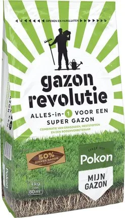 Pokon Gazon Revolutie - 4kg - Gazonmest / Graszaad / Bodemverbeteraar - Geschikt Voor 80m² - Binnen 15 Dagen Resultaat