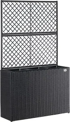 Casaria Polyrattan Plantenbak - Met Klimoprek - 3 Bakken Zwart