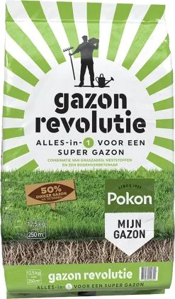 Pokon Gazon Revolutie - 12,5kg - Gazonmest / Graszaad / Bodemverbeteraar - Geschikt Voor 250m² - Binnen 15 Dagen Resultaat -Bloem Garden Verkoop 702x1200