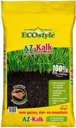 ECOstyle AZ Kalk Micro Korrel – Voor Gazon, Sier- En Moestuin - Corrigeert Zuurgraad Direct En Langdurig - Werkt Tegen Mos - CO2-Neutraal – 265 M² - 20 KG -Bloem Garden Verkoop 717x1200