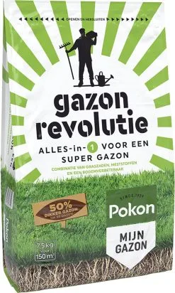 Pokon Gazon Revolutie - 7,5kg - Gazonmest / Graszaad / Bodemverbeteraar - Geschikt Voor 150m² - Binnen 15 Dagen Resultaat