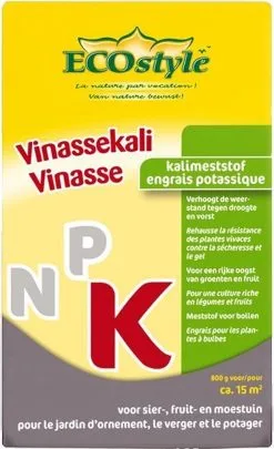 ECOStyle Vinassekali Organische Meststof - Vuor Kaliumtekort - Voor Moestuin, Siertuin En Fruit - Hoger Weerstand Tegen Droogte & Vorst - 15M² - 800 GR -Bloem Garden Verkoop 732x1200 2