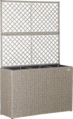 Casaria Polyrattan Bloembak – 3 Bakken Klimophek - Crème
