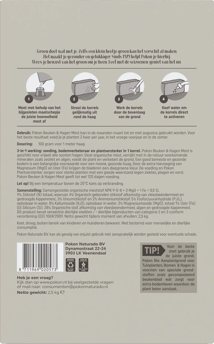 Pokon Beuken & Hagen Mest - 2,5kg - Meststof - 3-in-1 Werking 8 Pokon Beuken & Hagen Mest - 2,5kg - Meststof - 3-in-1 Werking - Afbeelding 8