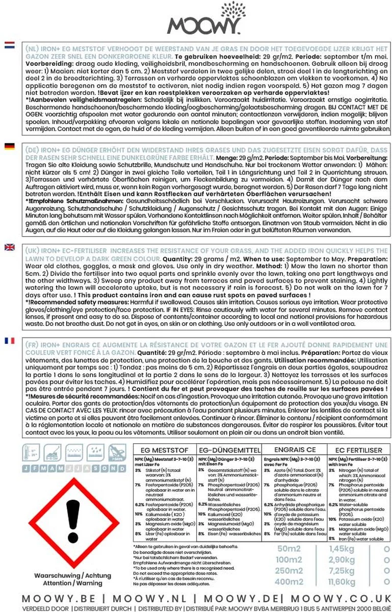 Moowy Gazonmest Met Ijzersulfaat Voor 100m²Gras | Gazon Meststof Met Ijzer | Mos Bestrijding & Gras Bemesting In Één | Ideaal Voor Meststofstrooier | Gazonbemesting 6 Moowy Gazonmest Met Ijzersulfaat Voor 100m²Gras | Gazon Meststof Met Ijzer | Mos Bestrijding & Gras Bemesting In Één | Ideaal Voor Meststofstrooier | Gazonbemesting - Afbeelding 6