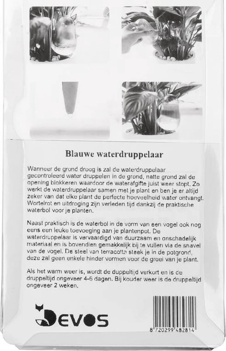 Devos Waterdruppelaar Voor Planten 2 Stuks - Waterbol Kamerplanten - Automatisch Watergeefsysteem - Vogel - Blauw 6 Devos Waterdruppelaar Voor Planten 2 Stuks - Waterbol Kamerplanten - Automatisch Watergeefsysteem - Vogel - Blauw - Afbeelding 6
