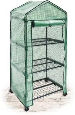 Relaxdays Kas Met Wielen - Tuinkas 3 Etages - Broeikas Kweekkas Tuin / Balkon 130 Cm Hoog - PE