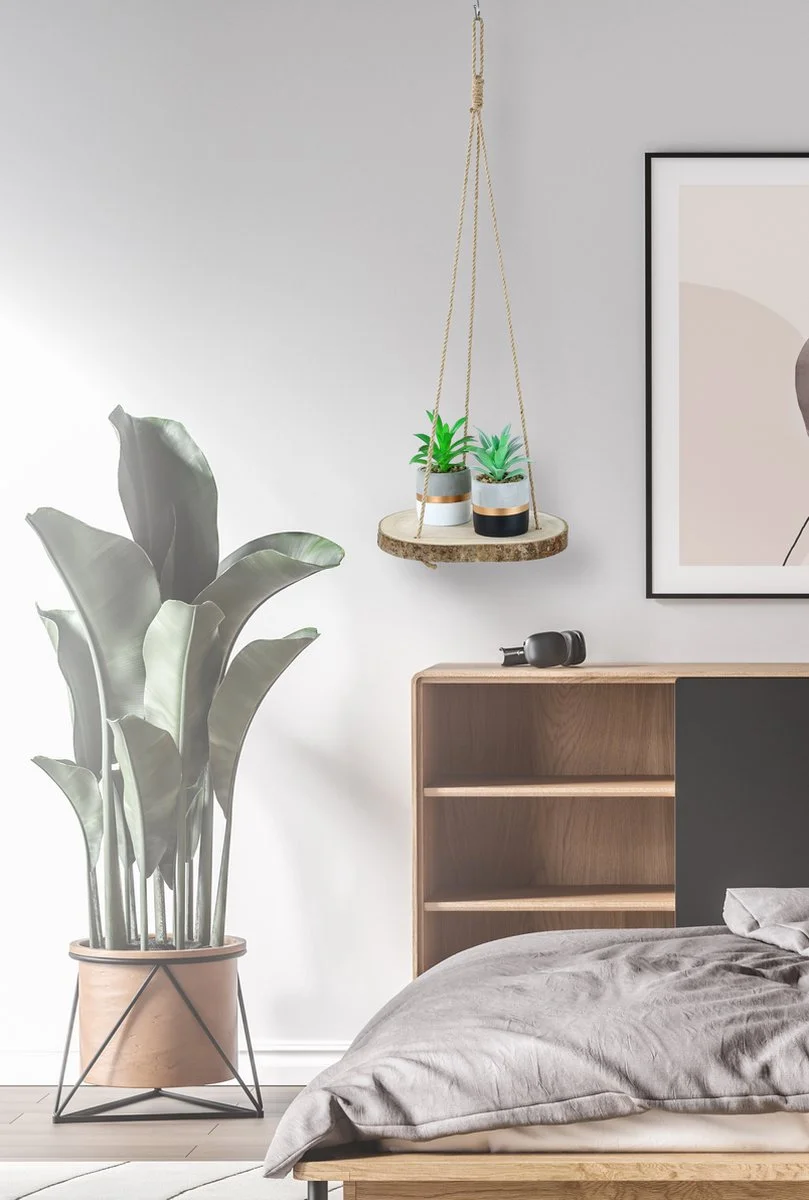 Mycramé Set Van 2 Boomstam Rond Wandrek Plantenhangers - Boho Jute Houten Plantenrek - Hangpot Voor Binnen/Buiten - Hangende Bloempot Plank - Hangplant Houder - Bohemian Macrame Stijl Wandhanger - Hangplank Plant Hanger - Planthanger - Ø Rond 25-20cm 3 Mycramé Set Van 2 Boomstam Rond Wandrek Plantenhangers - Boho Jute Houten Plantenrek - Hangpot Voor Binnen/Buiten - Hangende Bloempot Plank - Hangplant Houder - Bohemian Macrame Stijl Wandhanger - Hangplank Plant Hanger - Planthanger - Ø Rond 25-20cm - Afbeelding 3