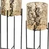 Bellatio Design Set Van 2x Stuks Plantenpotten Goud Op Metalen Standaard 35 Cm En 45 Cm Hoogte