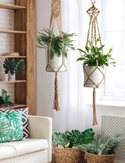 Mycramé 5 Stuks Jute Macrame Plantenhangers - Boho Handgeweven Katoen Hangpot Voor Binnen/Buiten - Hangende Bloempot Met Kralen - Macramé Touw/Koord Hangplant Houder - Bohemian Wandhanger Decoratie - Plant Hanger - Verticale Tuin Bloempothouder Planthanger -Bloem Garden Verkoop 923x1200 2