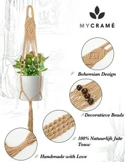 Mycramé 4 Stuks Luxe Jute Plantenhangers - Boho Handgeweven Katoen Hangpot Voor Binnen/Buiten - Hangende Bloempot Met Kralen - Macramé Touw/Koord Hangplant Houder - Bohemian Wandhanger Decoratie - Plant Hanger - Verticale Tuin Bloempothouder Planthanger -Bloem Garden Verkoop 923x1200 9