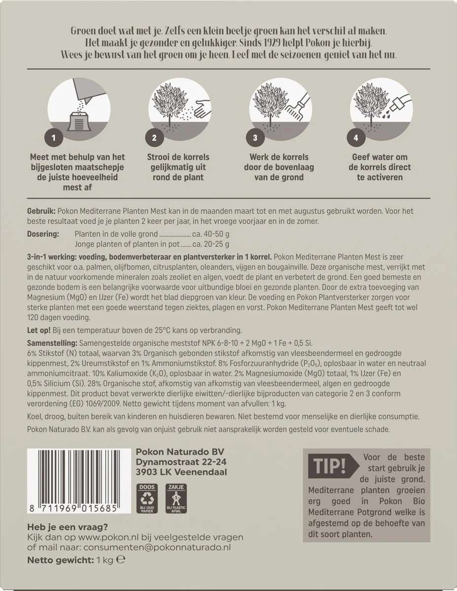 Pokon Mediterrane Planten Mest - 1kg - Meststof - 3-in-1 Werking 2 Pokon Mediterrane Planten Mest - 1kg - Meststof - 3-in-1 Werking - Afbeelding 2